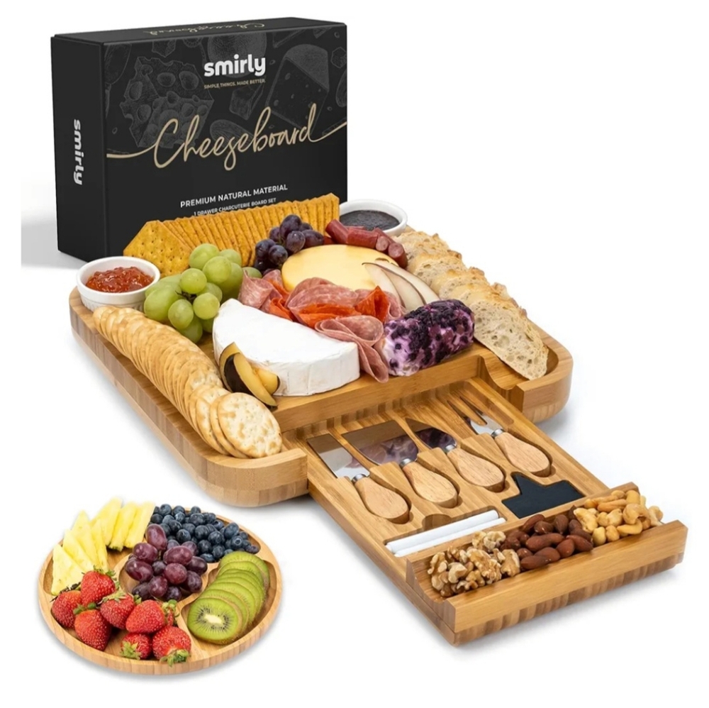 Smirly Cheeseboard Premium Bamboo Charcuterie Platter & Serving